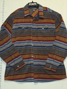 Striped Button-Up Shirt in Rust, Navy & Light Blue